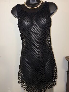 Black Crochet Swim Cover-Up Dress